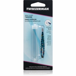 Tweezerman Mini Slant pinzeta so zošikmeným koncom mini s cestovným púzdrom Blue Mosaic 1 ks