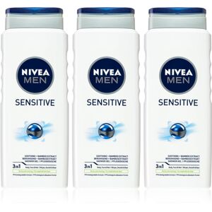 Nivea Men Sensitive sprchový gél pre mužov 3 x 500 ml (výhodné balenie)
