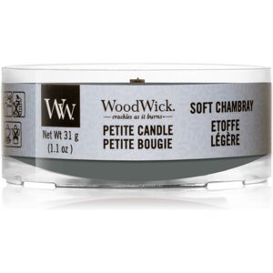 Woodwick Soft Chambray votívna sviečka 31 g s dreveným knotom
