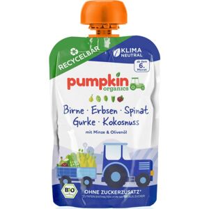 Pumpkin Organics BIO hrášok a špenát s hruškou, uhorkou, kokosom a ryžou detský príkrm 100 g