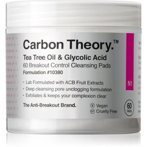 Carbon Theory Tea Tree Oil & Glycolic Acid čistiace tampóny pre rozjasnenie a vyhladenie pleti 60 ks