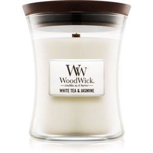 Woodwick White Tea & Jasmine vonná sviečka s dreveným knotom 275 g