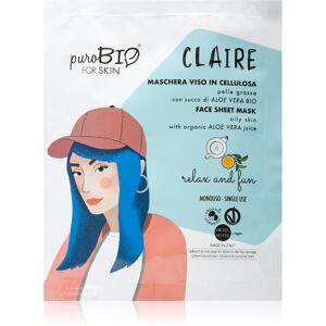 puroBIO Cosmetics Claire Relax and Fun plátenná maska s hydratačným a upokojujúcim účinkom s aloe vera 15 ml
