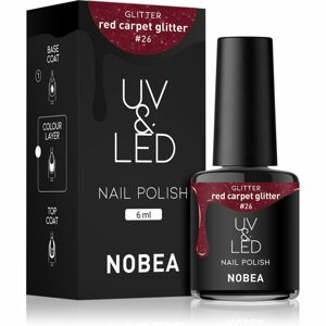 NOBEA UV & LED Nail Polish gélový lak na nechty s použitím UV/LED lampy lesklý odtieň Red carpet glitter #26 6 ml