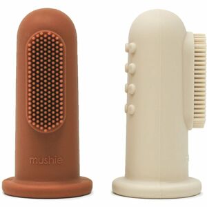 Mushie Finger Toothbrush detská zubná kefka na prst Clay/Shifting Sand 2 ks
