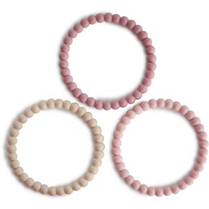 Mushie Pearl Teething Bracelet hryzadielko Linen-Peony-Pale-Pink 3 ks