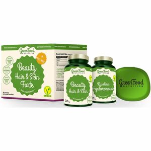 GreenFood Nutrition Beauty Hair & Skin Forte + pillbox darčeková sada (pre krásne vlasy, pleť a nechty )