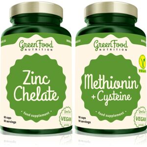 GreenFood Nutrition Methionin with Cysteine + Zinc Chelate sada (pre krásne vlasy, pleť a nechty)