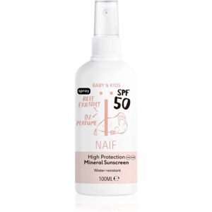 Naif Baby & Kids Mineral Sunscreen SPF 50 sprej na opaľovanie bez parfumácie pre deti od narodenia 0 % perfume 100 ml