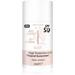 Naif Baby & Kids Mineral Sunscreen SPF 50 minerálna ochranná tyčinka na citlivé miesta pre deti od narodenia bez parfumácie 26 g
