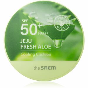 The Saem Jeju Fresh Aloe Cooling Cushion dlhotrvajúci make-up v hubke SPF 50+ s upokojujúcim účinkom odtieň Natural Beige 12 g