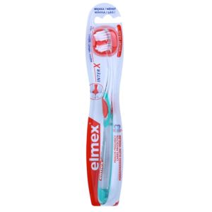 Elmex Caries Protection interX zubná kefka s krátkou hlavou soft transparent/red/blue